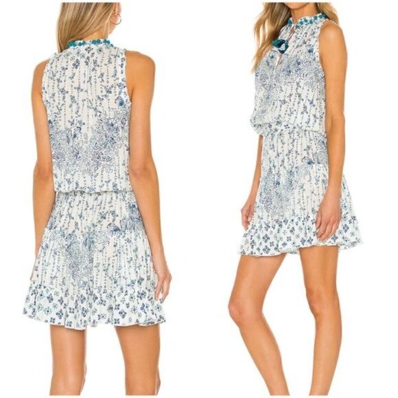 NWT Poupette St. Barth Clara Blue Parrot Mini Dress size L - Picture 14 of 15